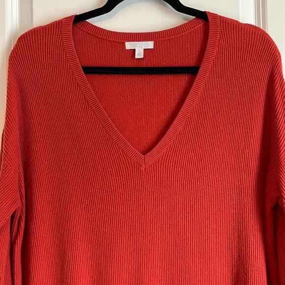 Abound Orange Ribbed Knit V-Neck Sweater - Picture 2 of 7